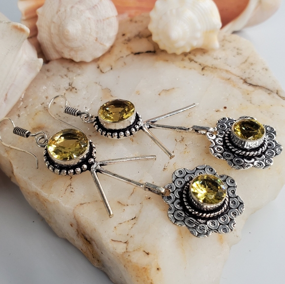 Natural Citrine Stone Silver 925 Earrings - Picture 2 of 5
